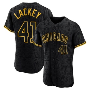 Men's Chicago Cubs John Lackey Authentic Black Snake Skin City Jersey